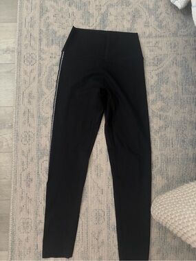 Aerie High-Waisted Black Leggings with Side crochet piping detail. No front seam